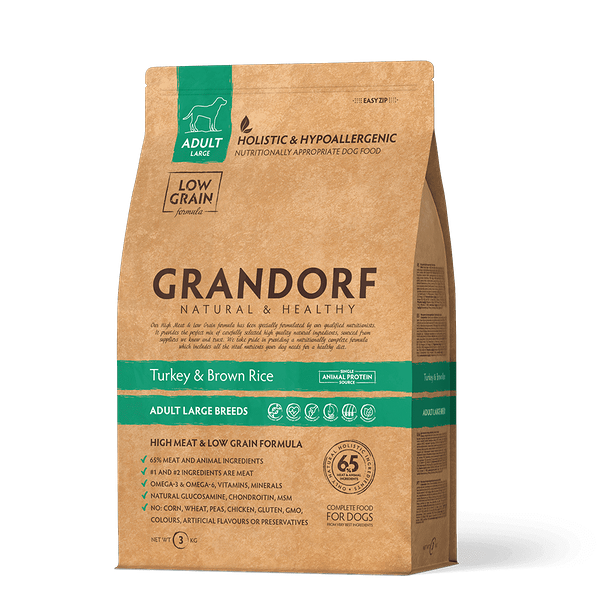 Сухой корм для взрослых собак крупных пород Grandorf Turkey & Brown Rice Adult Large Breeds, индейка с рисом 3кг