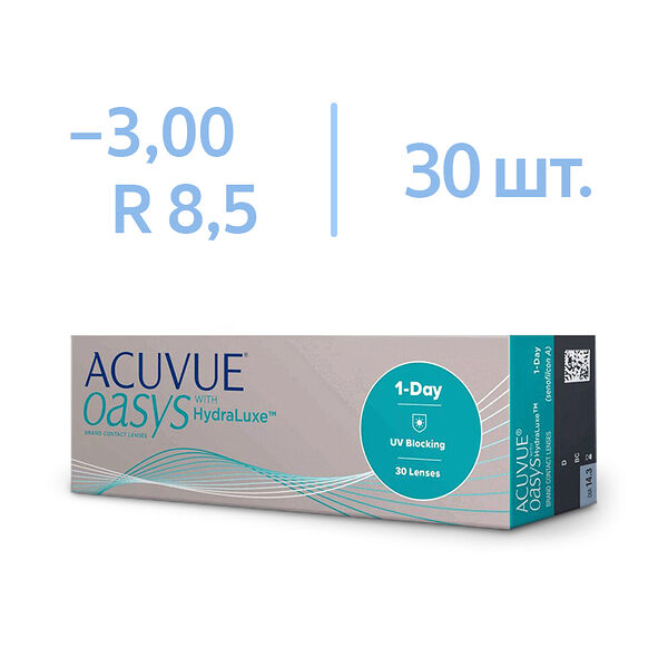 Линзы Acuvue Oasys 1-Day with Hydraluxe BC 8.5 SPH -3.00 DIA 14.3 30 шт