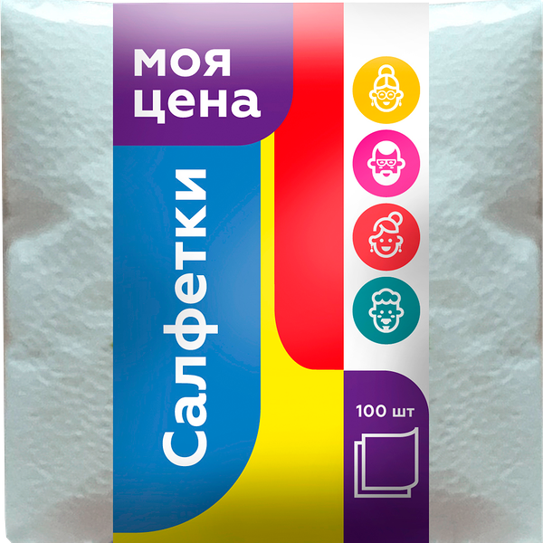 Салфетки бумажные Моя Цена однослойные белые 24х24см