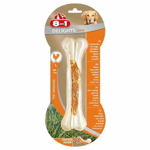 8 in1 Delights Strong L косточка сверхпрочная с куриным мясом для крупных собак 21 см, курица, 1 шт.