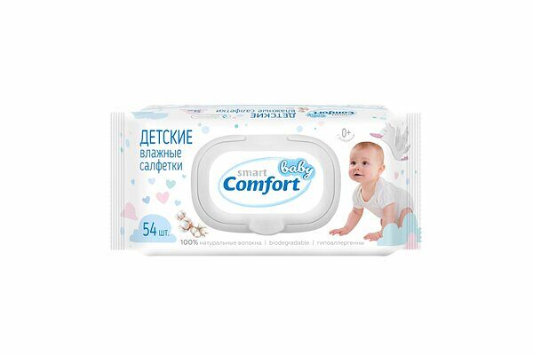 Влажные салфетки детские Smart Baby Comfort №54 с пластиковым клапаном 54 шт