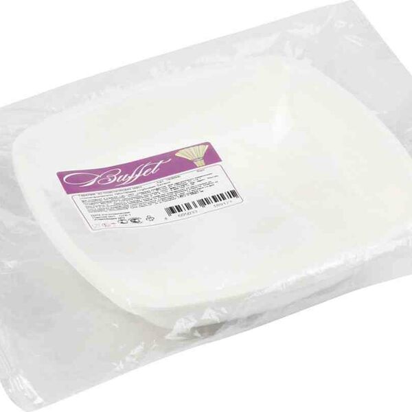 Тарелки глубокие пластиковые Buffet белые 18×18 см, 6 шт.