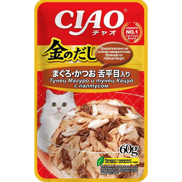 Влажный корм INABA CIAO для кошек Тунец Магуро и тунец Кацуо с палтусом