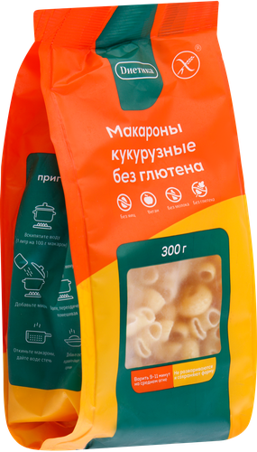 

Макароны Диетика Рожок большой из кукурузной муки без глютена 300 г
