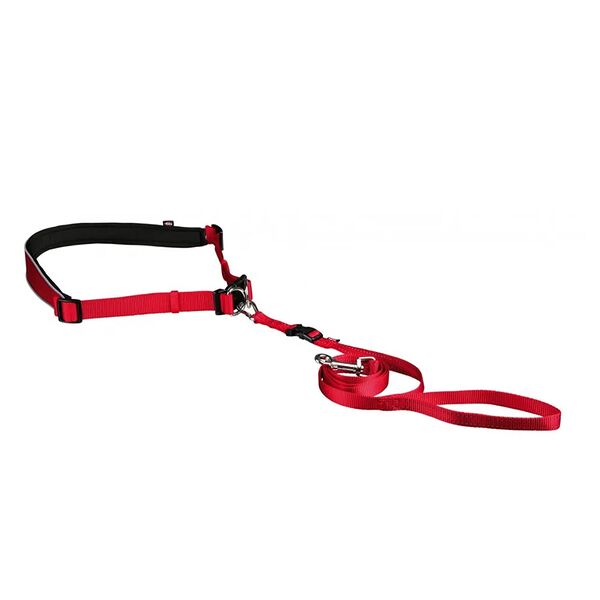 Поводок с поясным ремнем для мелких и средних собак, красный