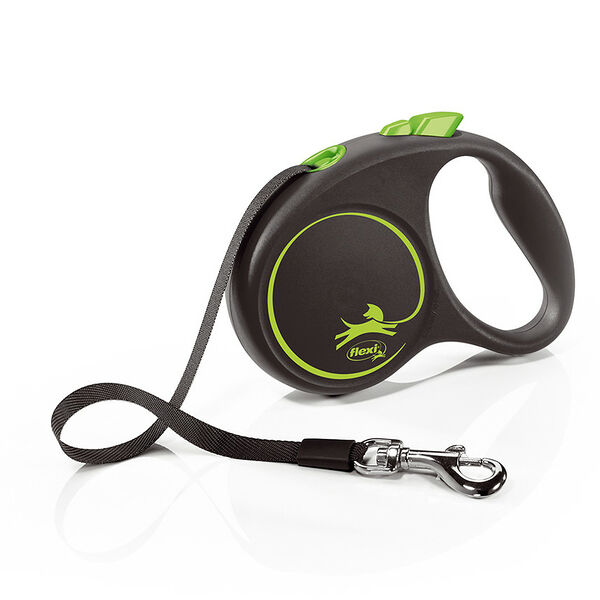 Рулетка FLEXI Black Design L (до 50 кг) 5 м лента черный/зеленый для собак