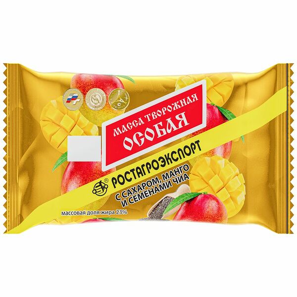 Масса творожная Ростагроэкспорт Особая с сахаром манго и семенами чиа 23%