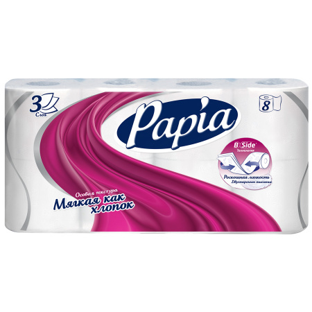 

Туалетная бумага Papia 3 слоя 8 рулонов