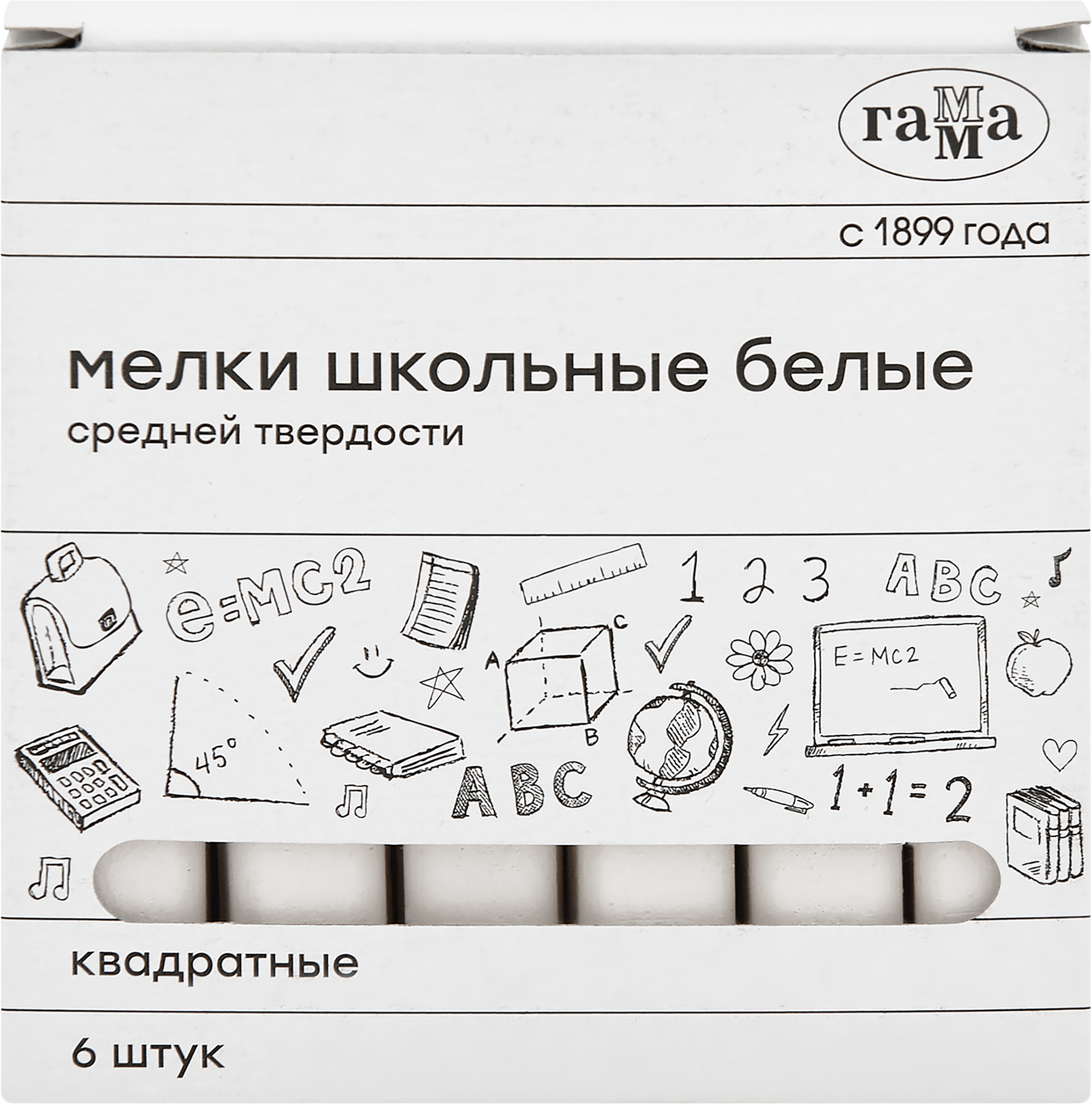 

Мелки белые ГАММА средней твердости, квадратные, Арт. 280120214, 6шт