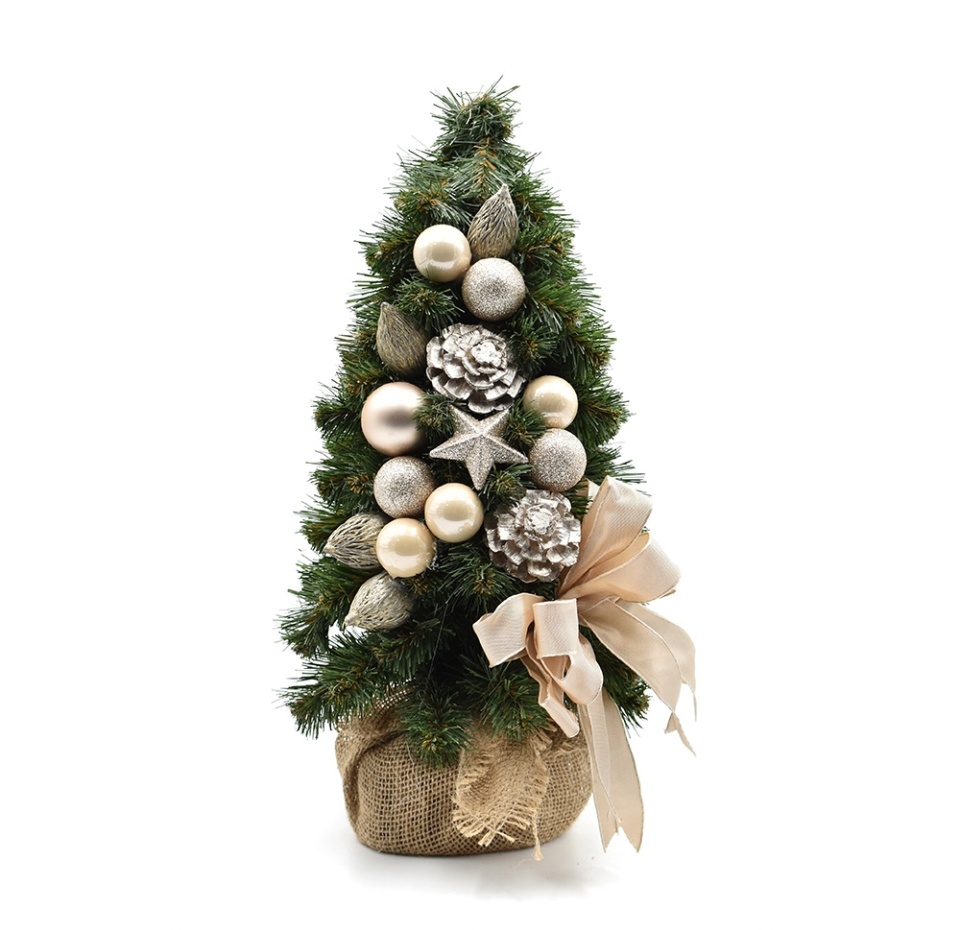 

Елка настольная ручной работы с сухоцветами, с бантом цвета шампань Pinus 40 см, Польша