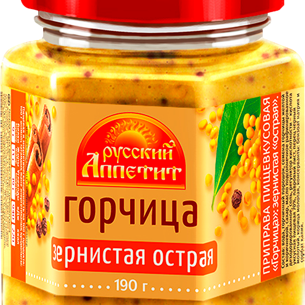 Горчица Русский аппетит зернистая острая, 190 г