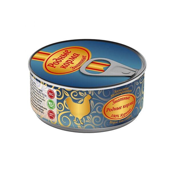 РОДНЫЕ КОРМА для собак консервы 100г Знатные 100% Курица