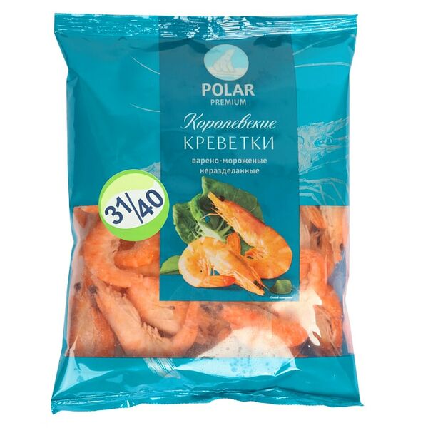 Креветки Королевские Polar в панцире 31/40 варено-мороженные 800г