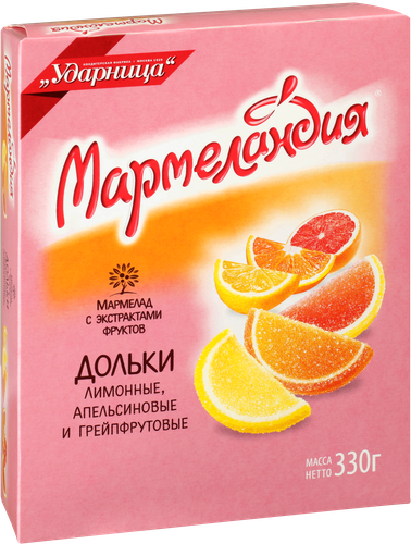 

Мармелад Мармеландия лимонные, апельсиновые и грейпфрутовые дольки 330 г
