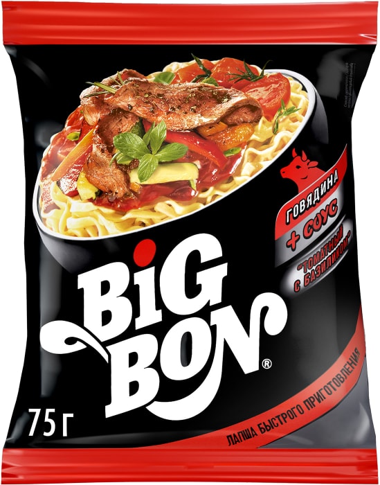 

Лапша быстрого приготовления BigBon говядина в соусе томат базилик 75 г