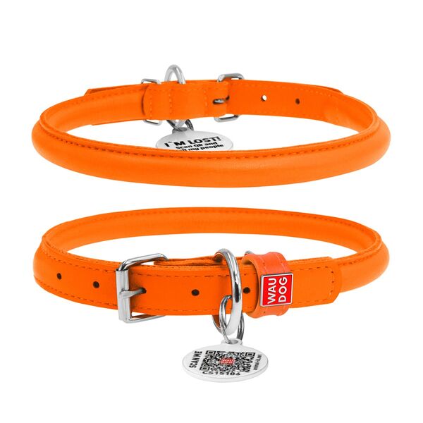 Collar ошейник кожаный Waudog Glamour круглый  17-20 см., Оранжевый