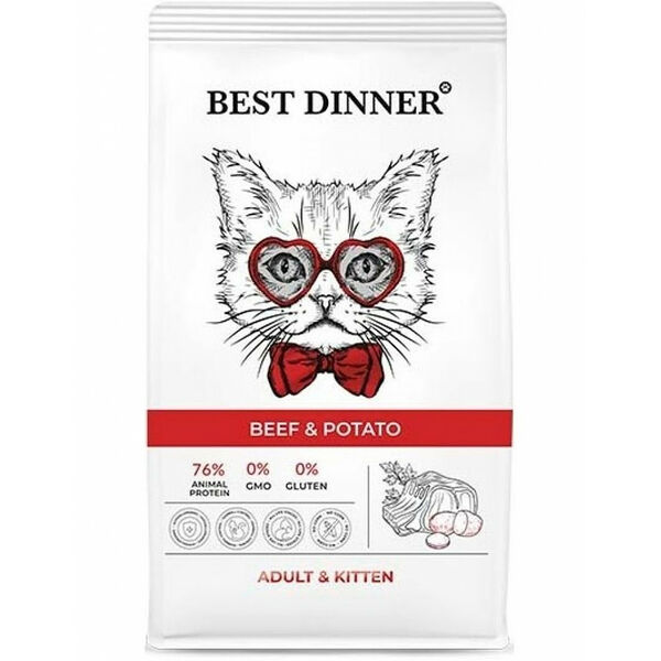 Best Dinner Adult & Kitten Beef & Potato для кошек и котят с говядиной и картофелем 1,5 кг