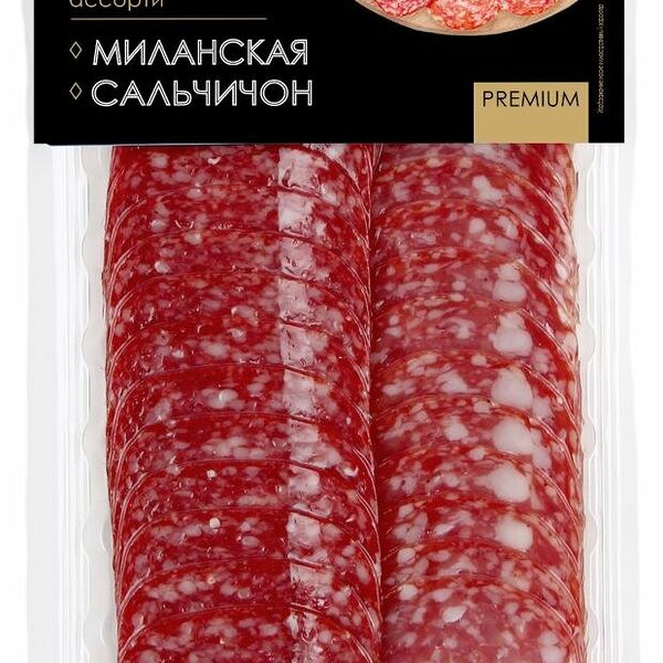 Колбаса Ашан Золотая птица Ассорти из сырокопченых колбас Милано и Сальчичон