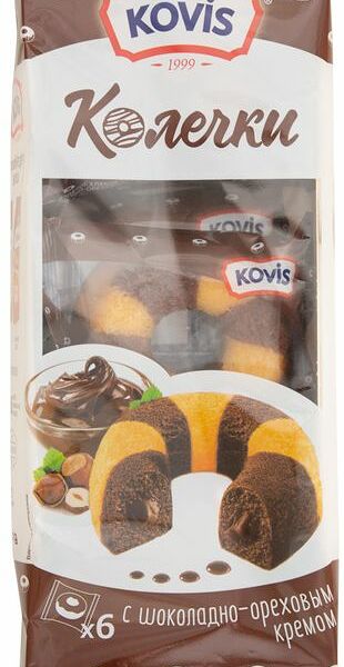 Изделия хлебобулочные Kovis Колечки сдобные с шоколадно-ореховым кремом, 240г