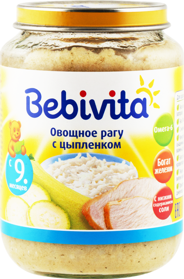 

Д/п пюре BEBIVITA Овощное рагу с цыпленком с 9 мес