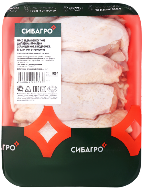 

Мясо бедра цыпленка СибАгро охлажденное, 900 г