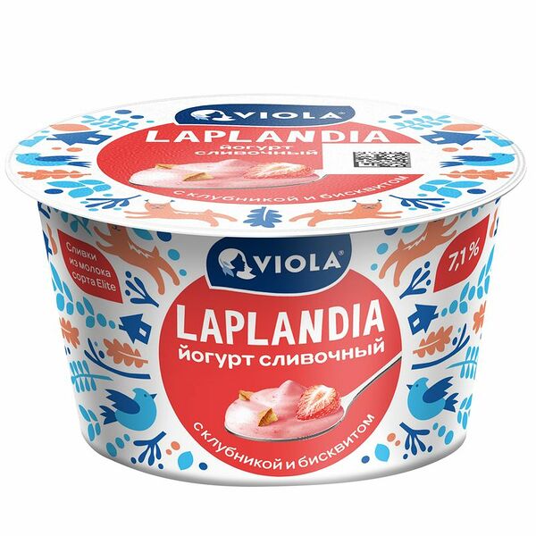 Йогурт сливочный Viola Laplandi клубника и бисквит 7%, 180г