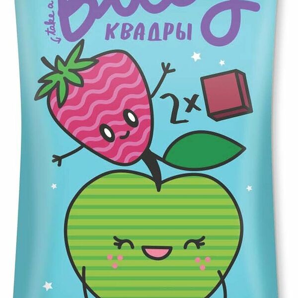 Фруктовый батончик Bitey Квадры без сахара Клубника-яблоко
