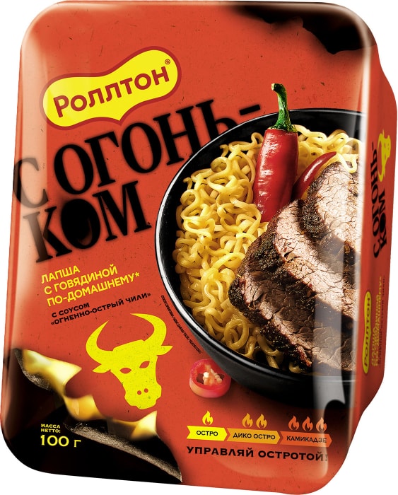 

Лапша Роллтон по-домашнему с говядиной и соусом Огненно-острый чили 100 г