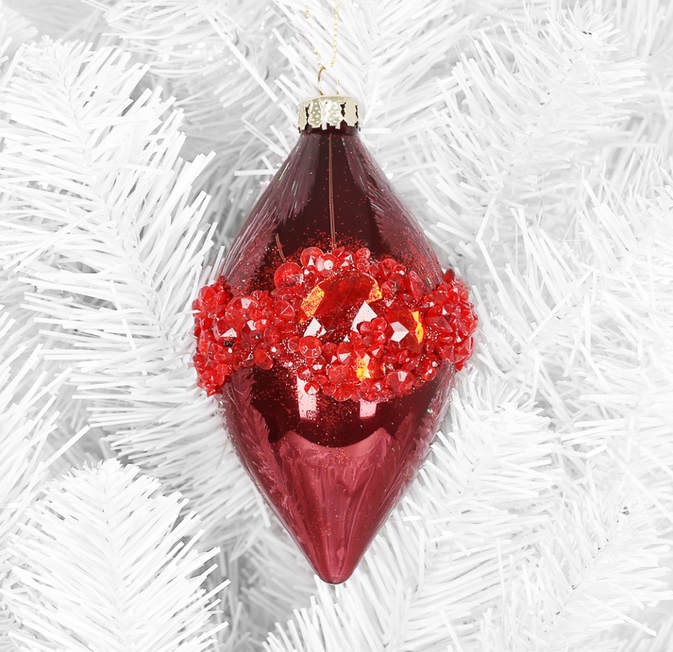 

Игрушка для елки "Коллекция Праздник" Сосулька с поясом из страз 8см, красная, стекло