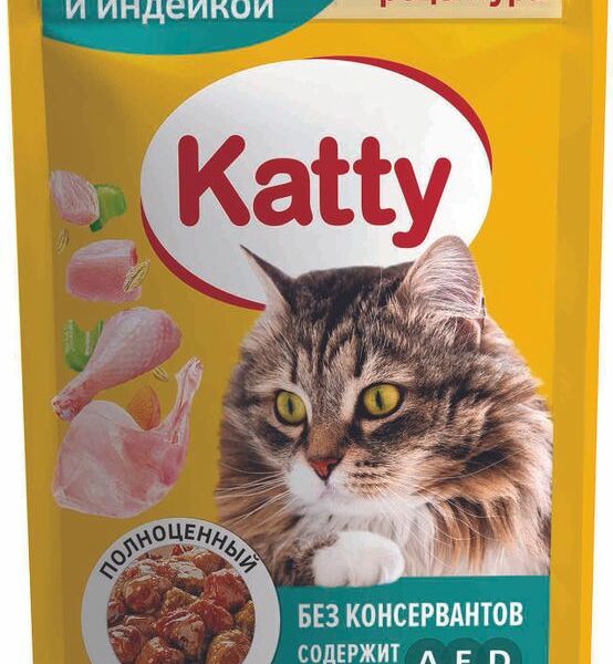 Корм влажный Katty с кроликом и индейкой в соусе для кошек 85г