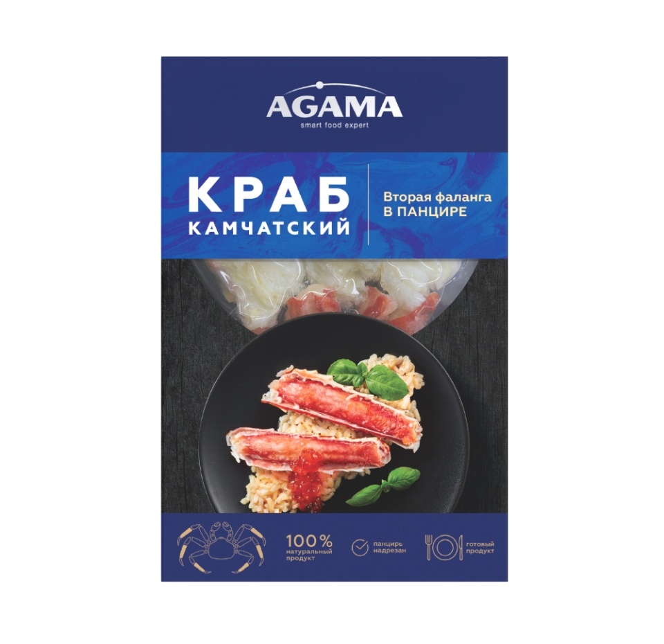 

Краб камчатский варено-мороженый Agama вторая фаланга в панцире 150 г