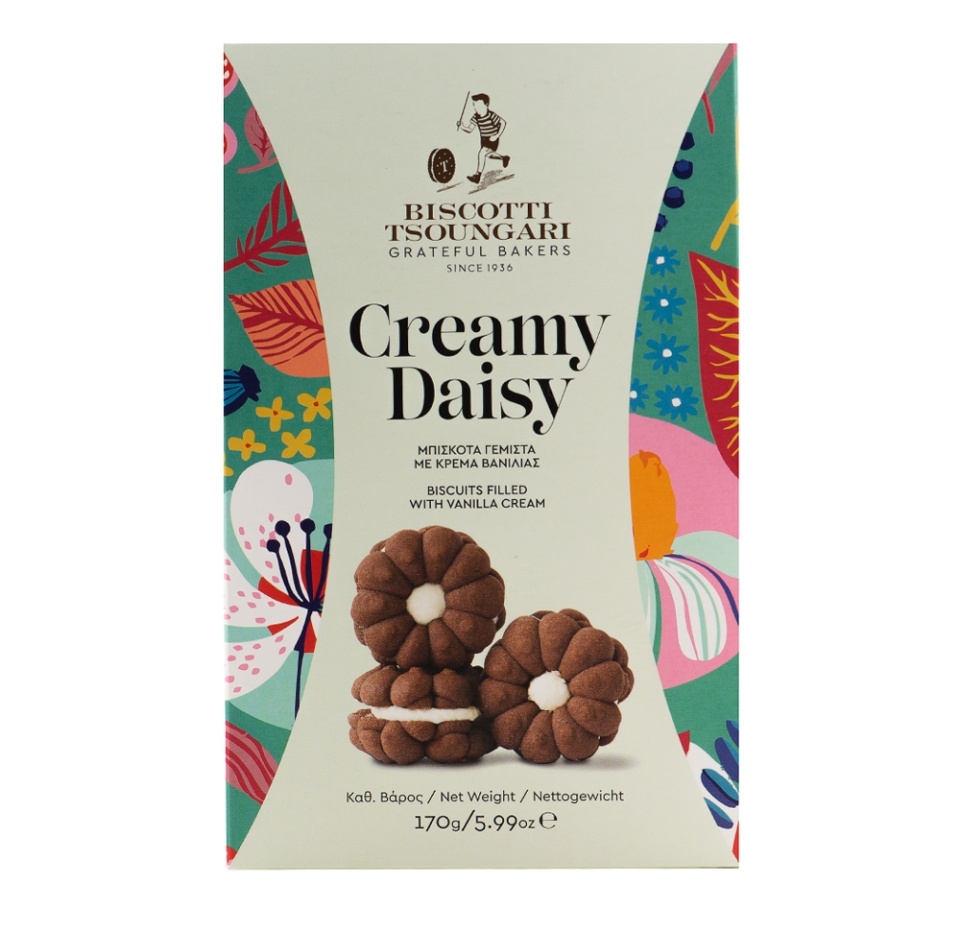 

Печенье сдобное Biscotti Tsoungari шоколадное с ванильным кремом Creamy Daisy 170 г