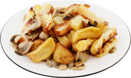 

Картофель жареный с грибами и соусом вес