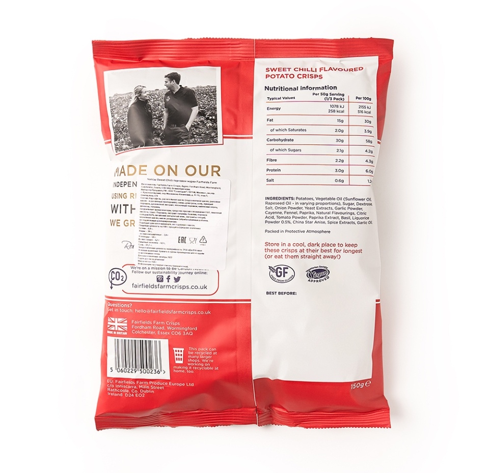 

Чипсы картофельные Fairfields farm сладкий чили (без глютена) 150 г