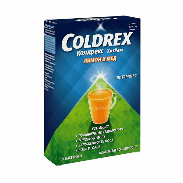 Колдрекс ХотРем порошок для приготовления раствора со вкусом мёд-лимон, 5 штук