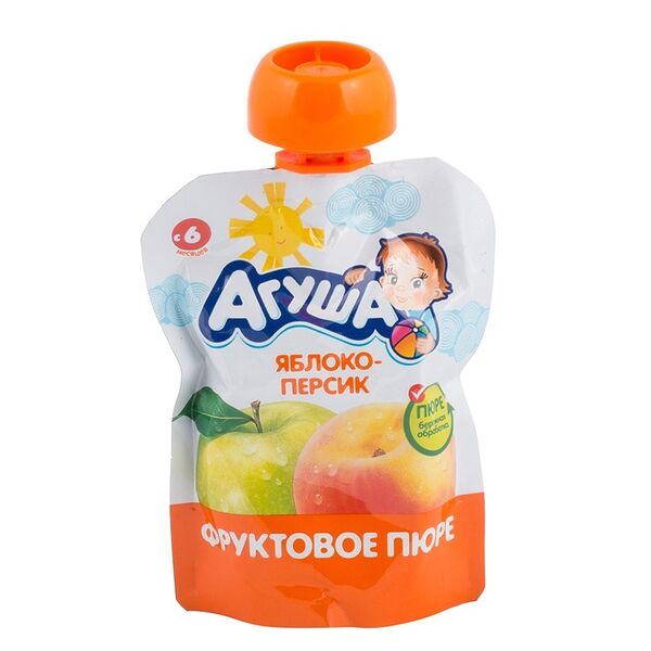Пюре фруктовое детское Агуша Яблоко-персик с 6 месяцев 90 г