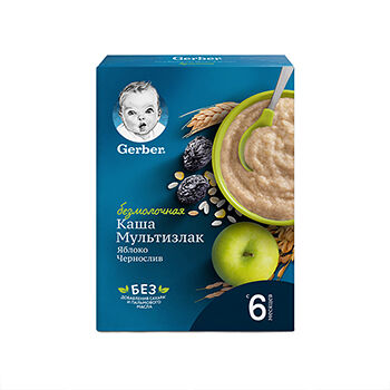 GERBER Каша безмолочная мультизлаковая с яблоком и черносливом коробка, 180 г