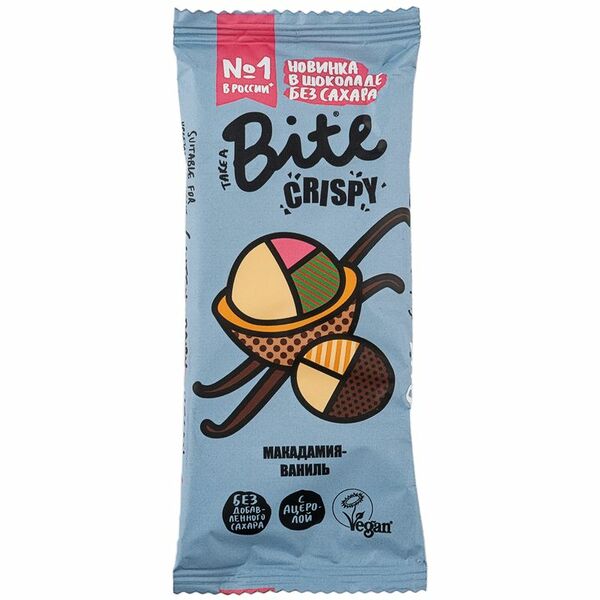 Батончик Take A Bite Макадамия-Ваниль орехово-фруктовый в тёмном шоколаде, 45г