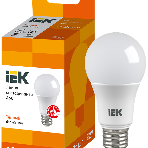 Лампа IEK LED A60, шар, 13Вт, 230В, 3000К, E27