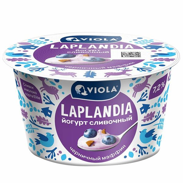 Йогурт сливочный Viola Laplandia черничный маффин 7.2%, 180г