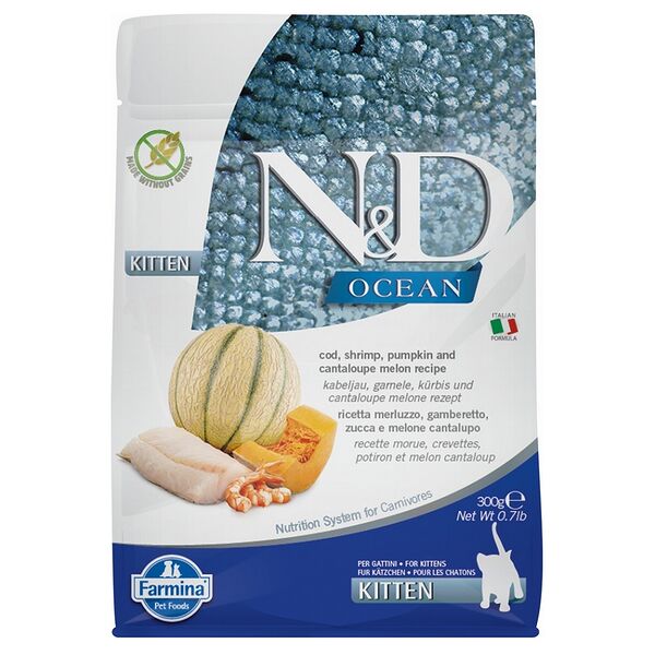 OCEAN CAT корм Farmina сухой для котят, с треской, креветкой, тыквой и дыней