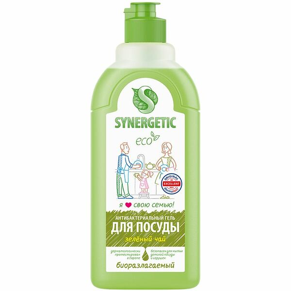 Гель Synergetic для мытья посуды биоразлагаемый с ароматом зеленого чая, 500мл