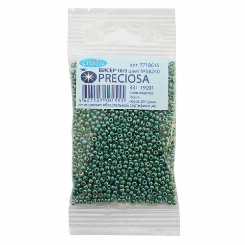 (58240) 331-19001-10/0 Бисер непрозрачный с покрытием 10/0, круг.отв., 20гр Preciosa,упак