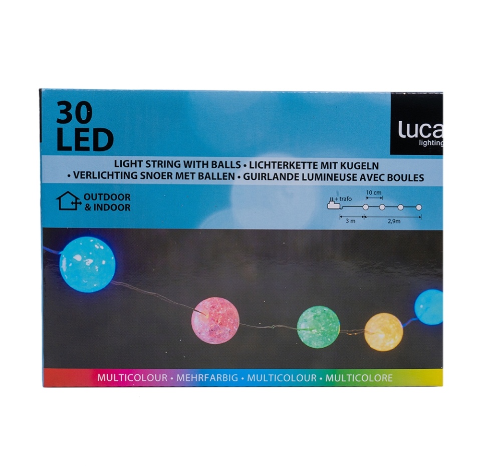 

Электрогирлянда Luca Lighting Шары для помещений и улицы, 3 м, 30 LED мультиколор