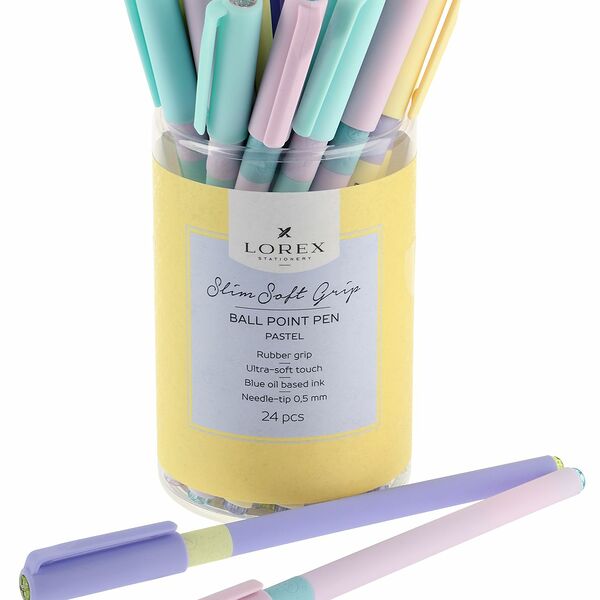 Ручка маслян LOREX PASTEL Slim Soft Grip синий 0,5мм ассорти