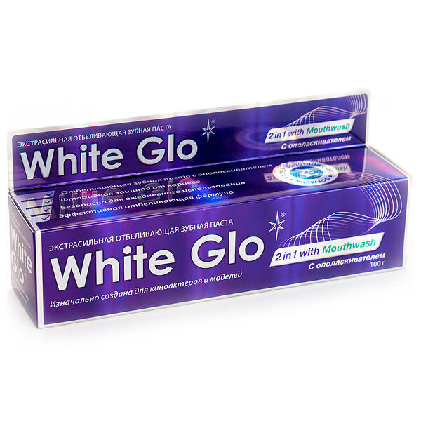 Зубная паста White Glo 24 г отбеливающая 2 в 1 с ополаскивателем