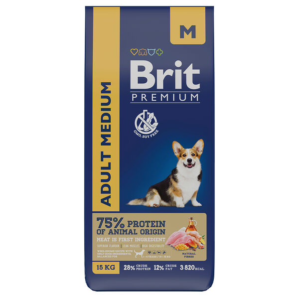 Brit Premium Dog Adult Medium для взрослых собак средних пород Курица