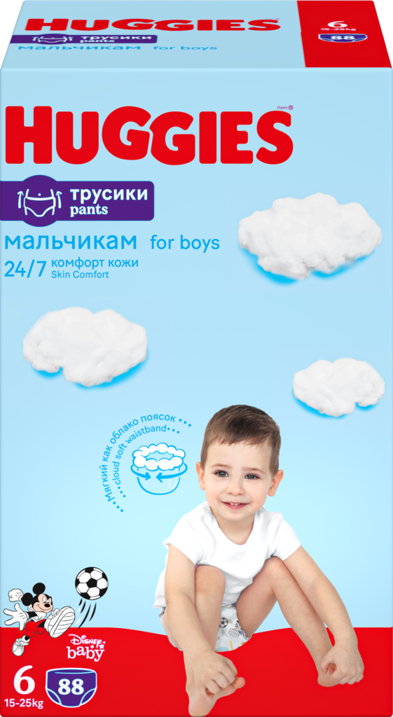 

Трусики-подгузники Huggies для мальчиков р.6, 15-25 кг, 88 шт. дизайн упаковки в ассортименте 1 упаковка