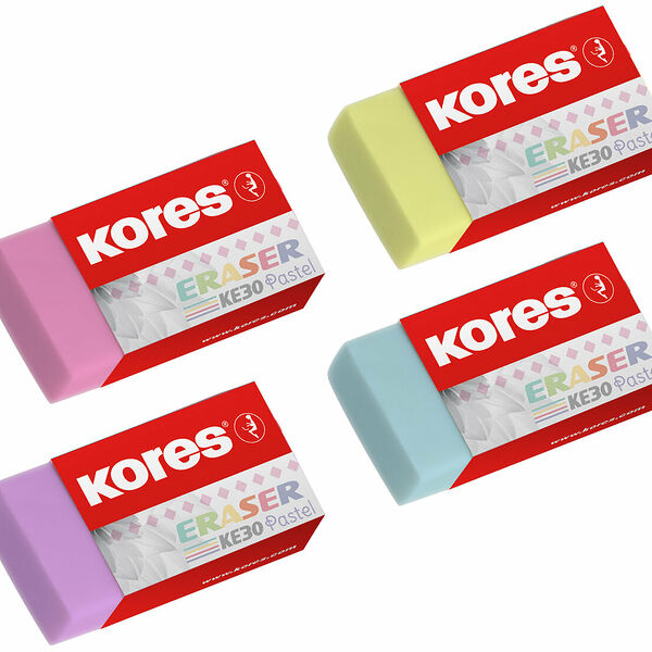 Ластик Kores 40x21x10мм 3 шт/уп пастельный KE-30 блистер 40315 в ассортименте