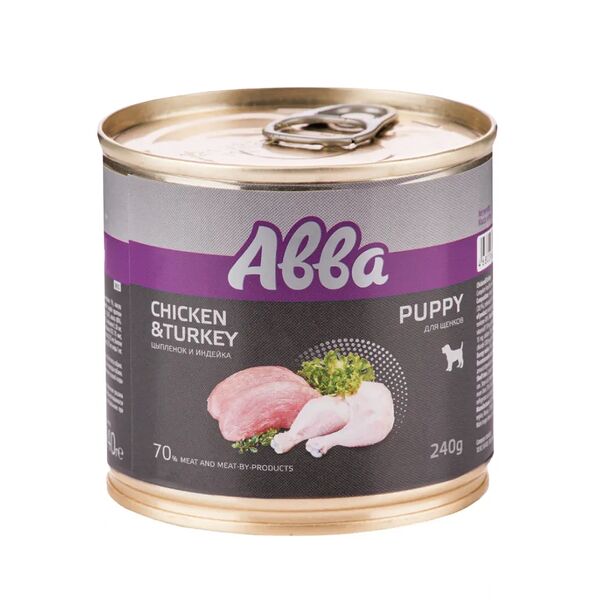 Puppy Консервы для щенков всех пород, цыпленок и индейка, 240 гр.